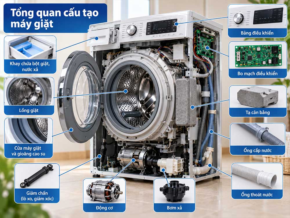 Cấu tạo của máy giặt