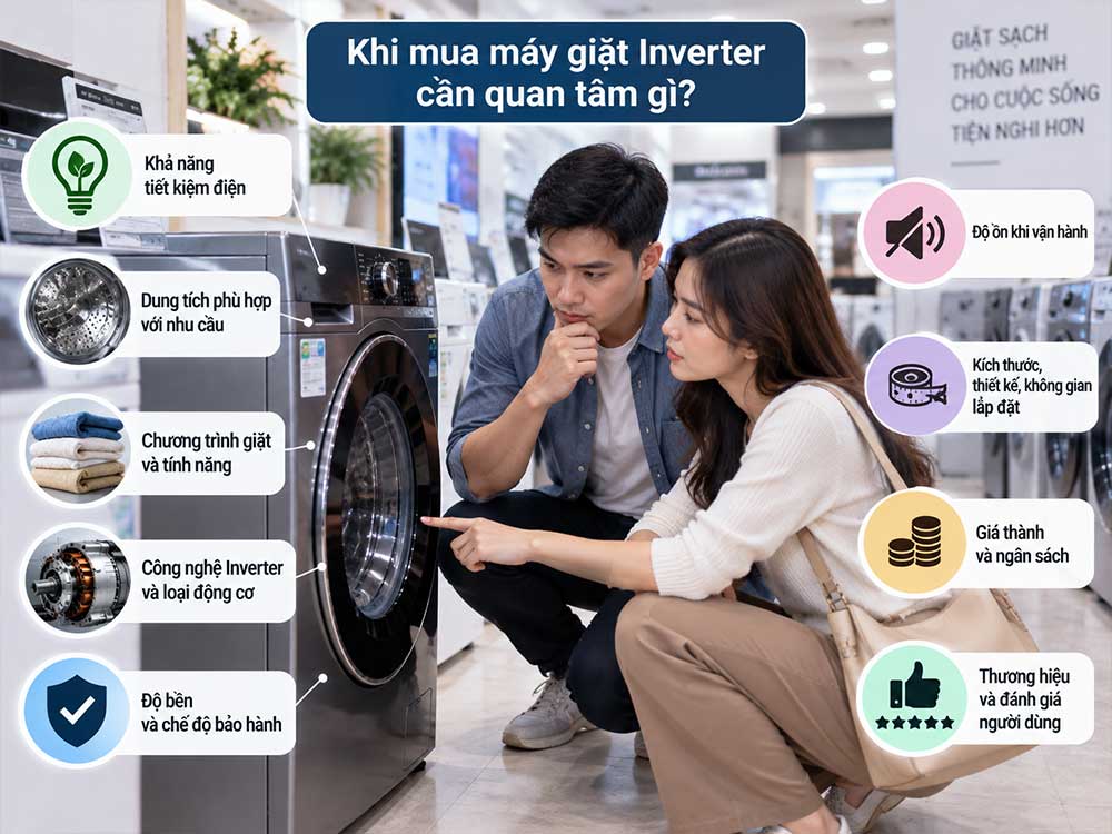 Khi mua máy giặt Inverter cần quan tâm gì?