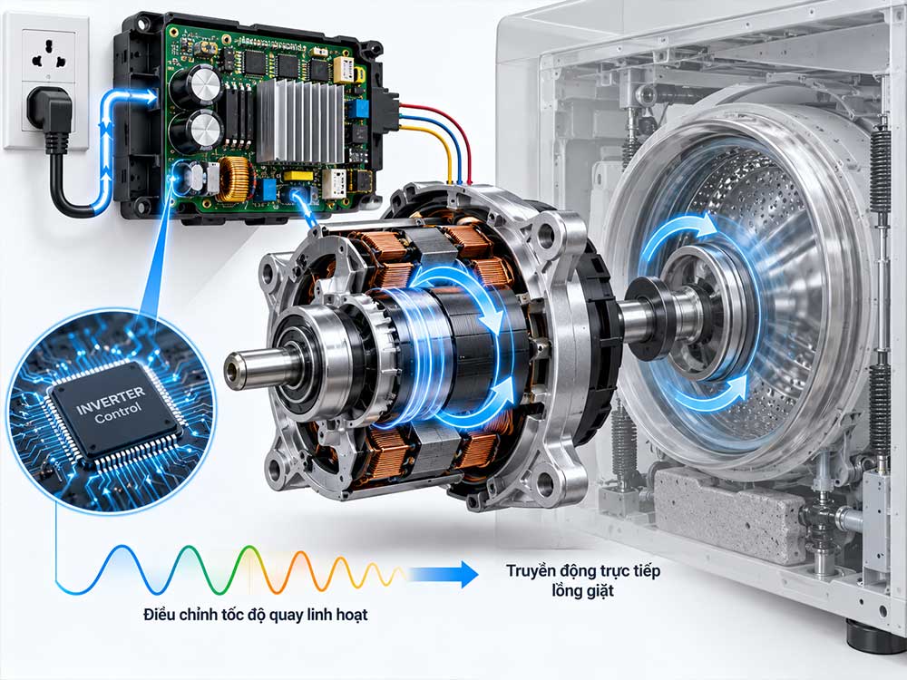Động cơ máy giặt Inverter hoạt động như thế nào?