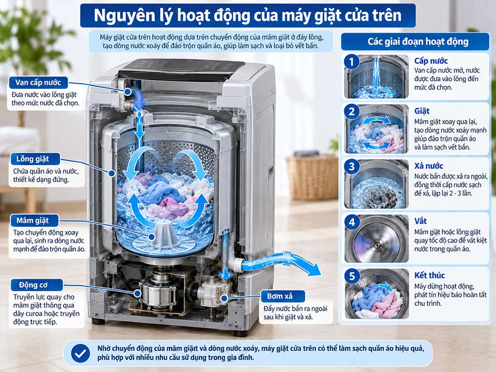 Nguyên lý hoạt động của máy giặt cửa trên